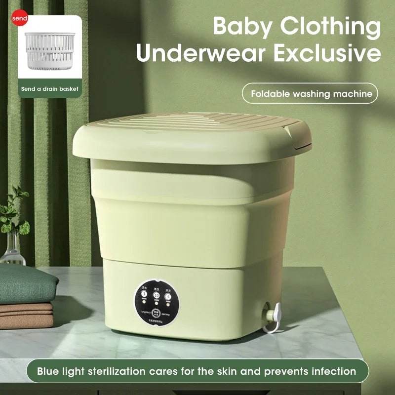Portable Mini Folding Washing Machine with Dryer for Socks, Underwear, and Small Items
