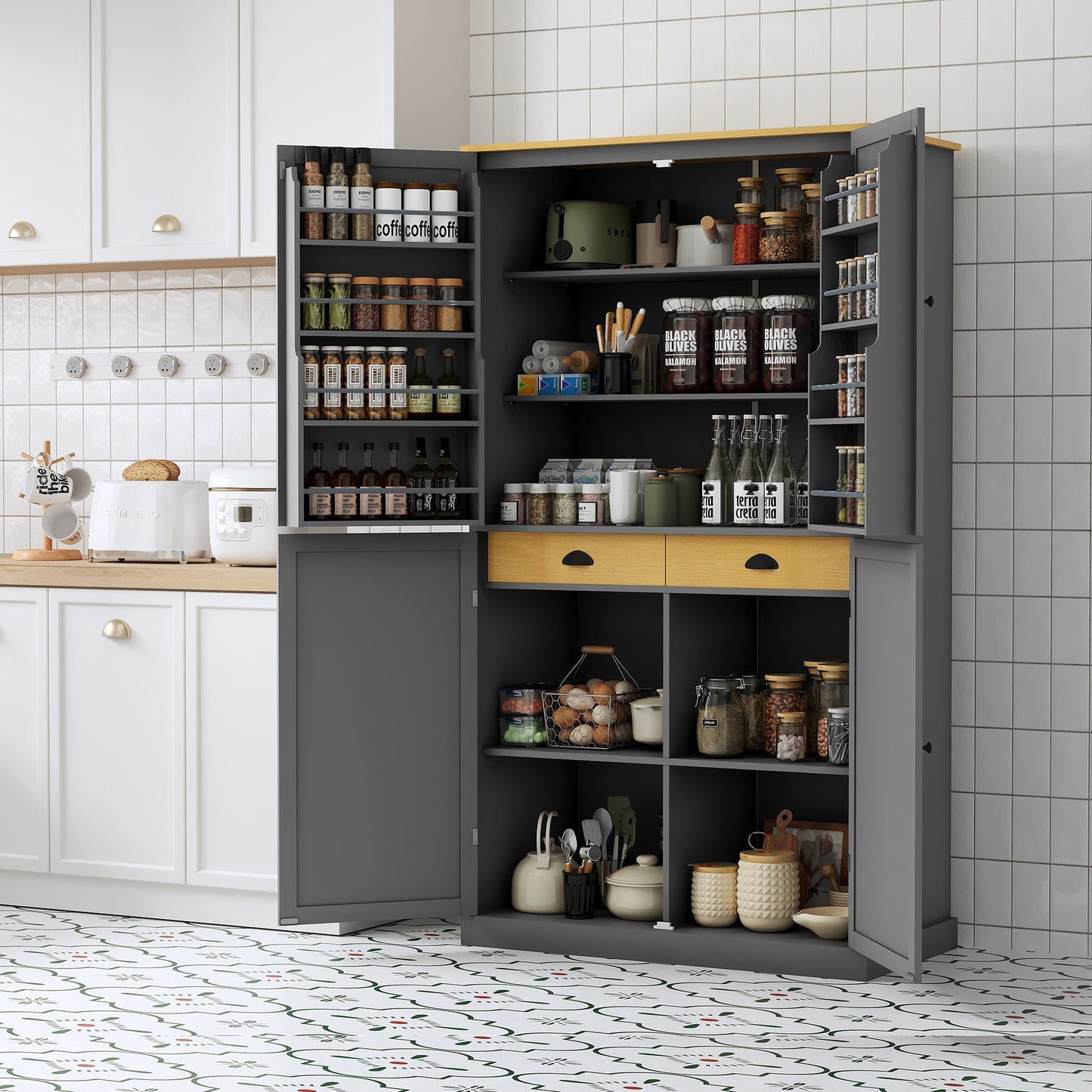 40.2x20x71.3inch High Freestanding Kitchen Pantry Large Cupboard