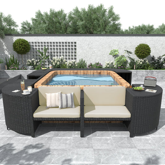 Spa Surround Spa Frame Quadrilateral Outdoor Rattan Sectional Sofa Set