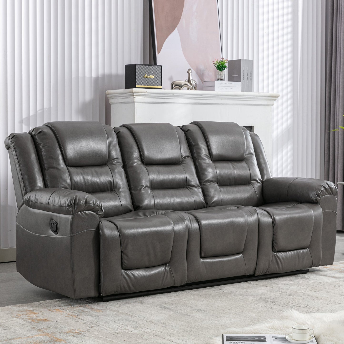 3 Seater Home Theater Recliner Manual Recliner Chair with Two Built-in