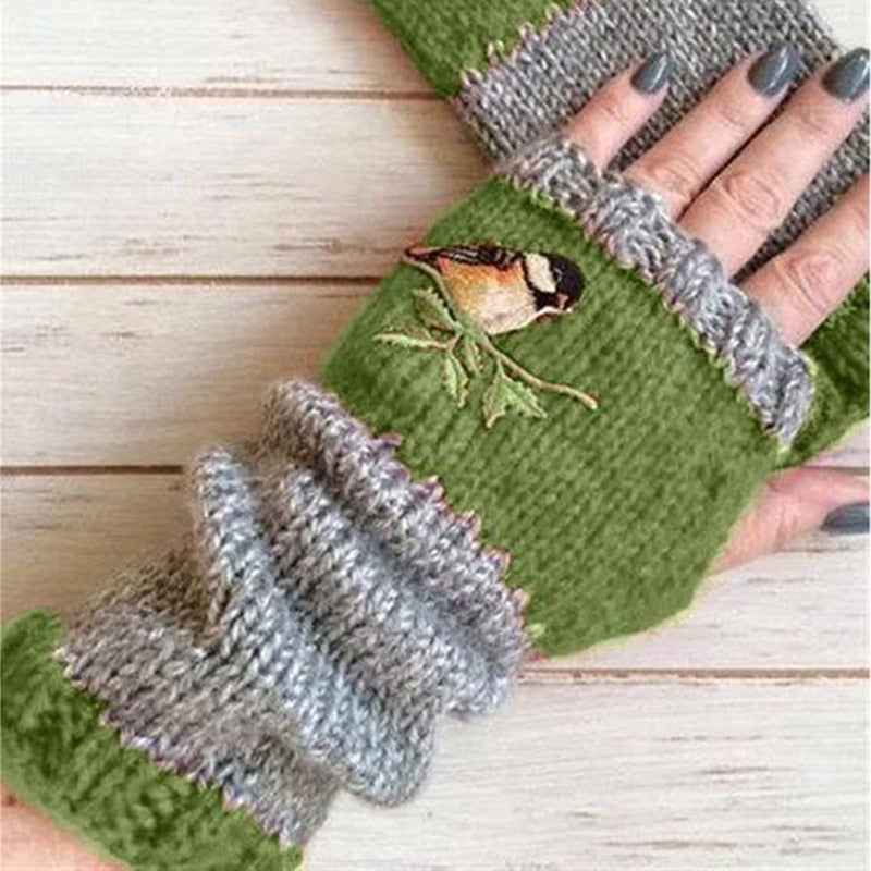 Women's Cotton Fingerless Gloves Knit Block