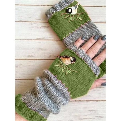 Women's Cotton Fingerless Gloves Knit Block