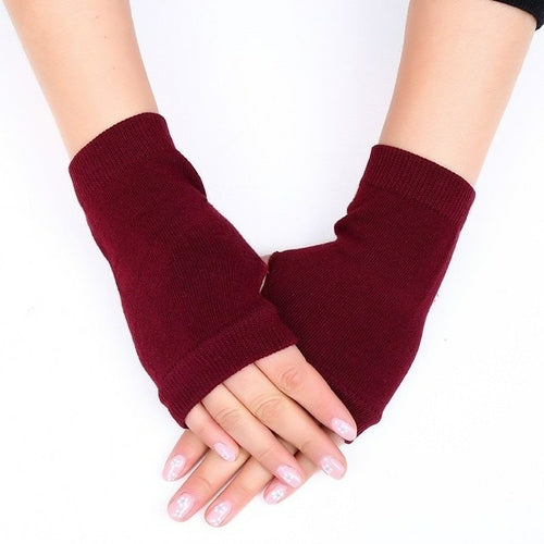 Women's Cotton Fingerless Gloves Knit Block