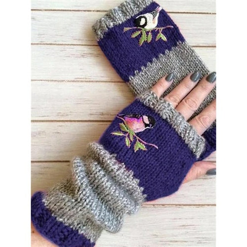 Women's Cotton Fingerless Gloves Knit Block