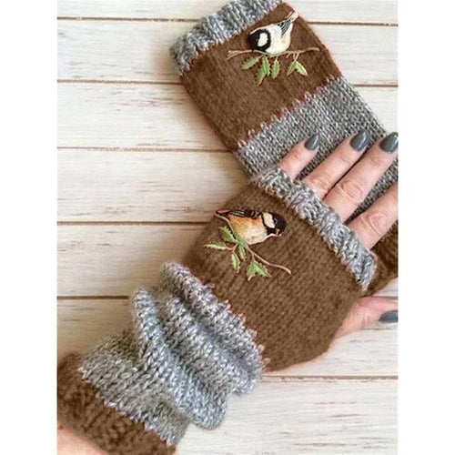 Women's Cotton Fingerless Gloves Knit Block