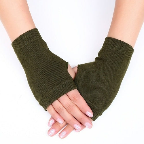 Women's Cotton Fingerless Gloves Knit Block