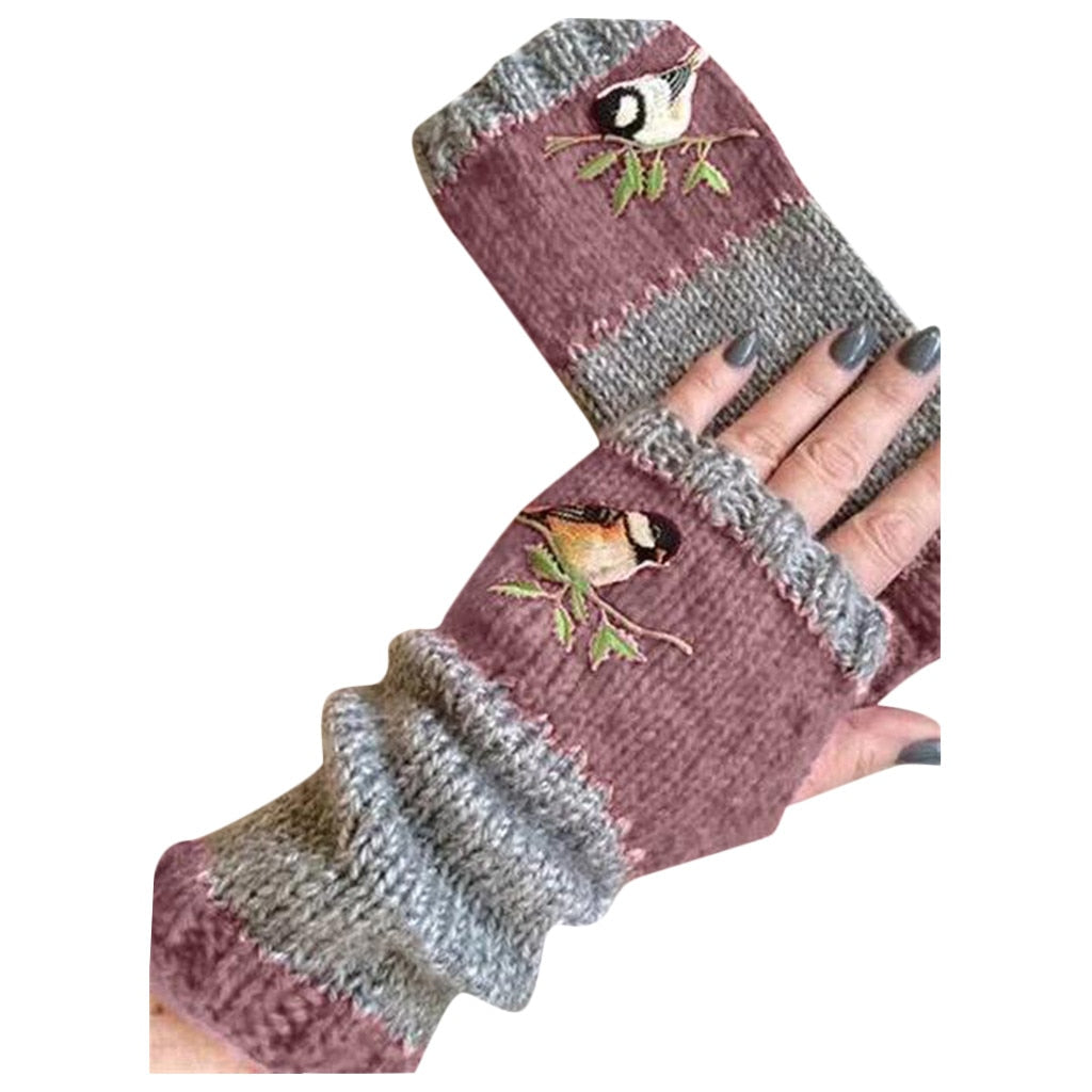 Women's Cotton Fingerless Gloves Knit Block