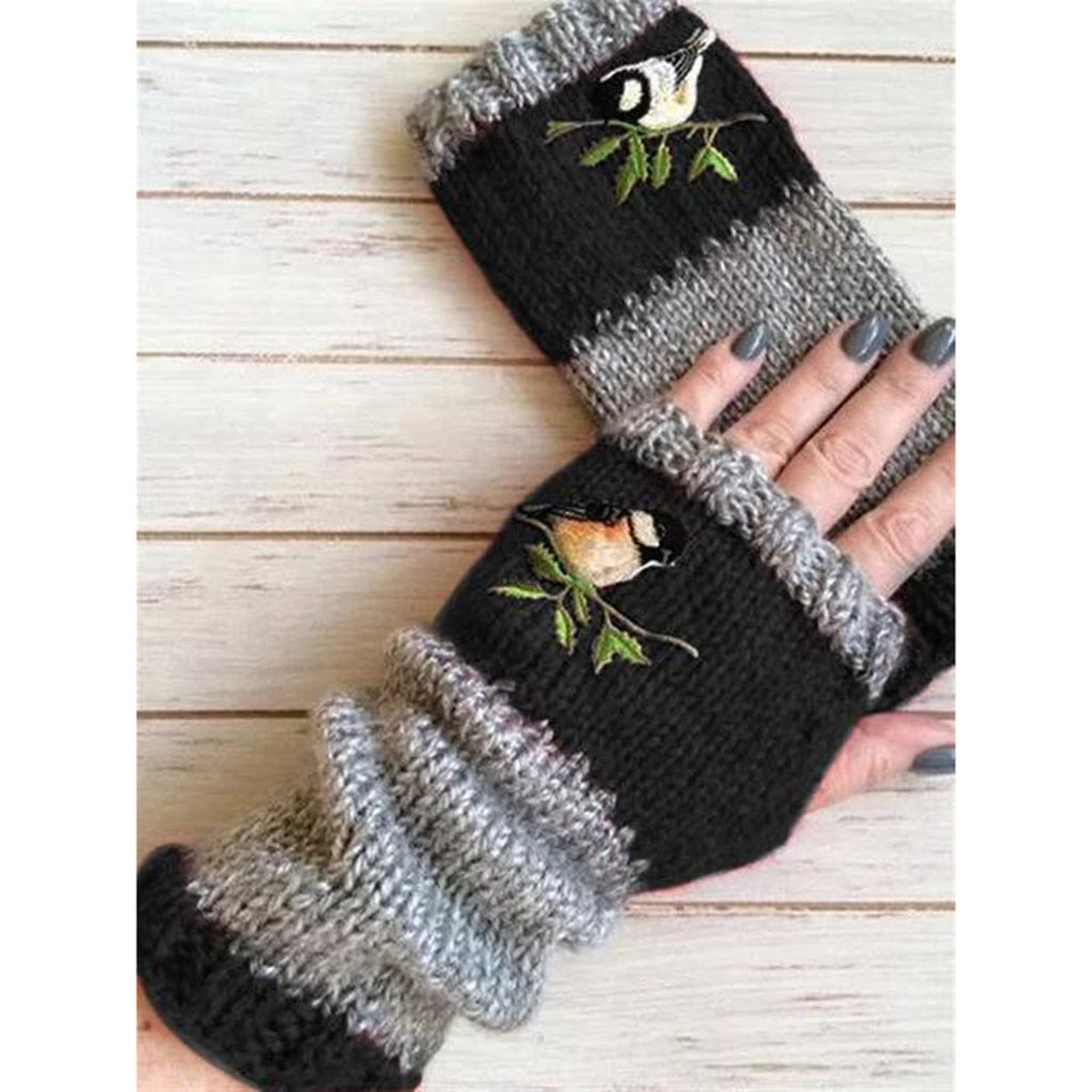 Women's Cotton Fingerless Gloves Knit Block