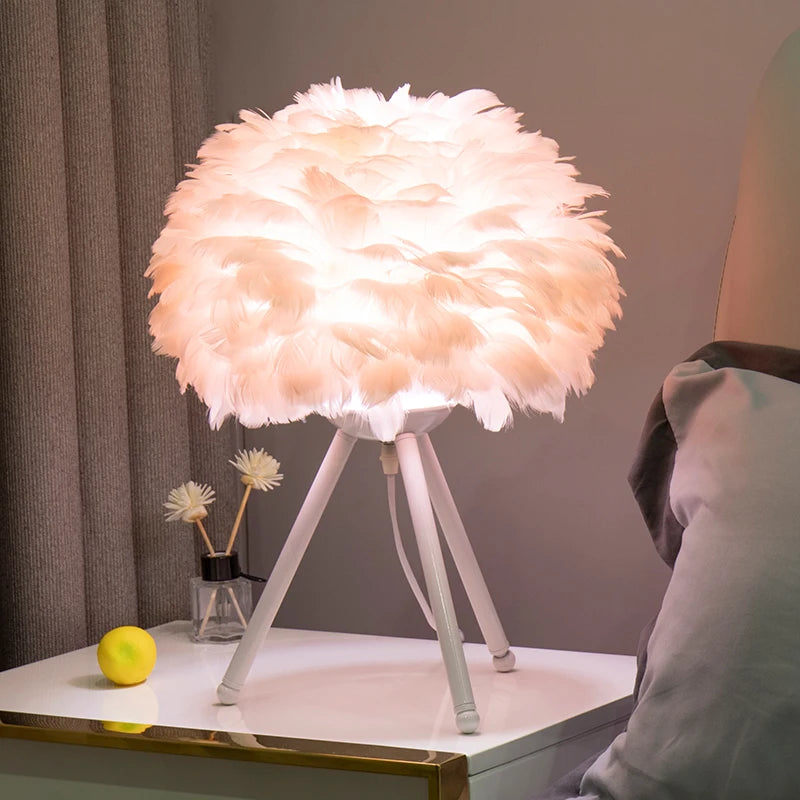 2025 Modern Feather Table Lamp for Bedroom & Living Room