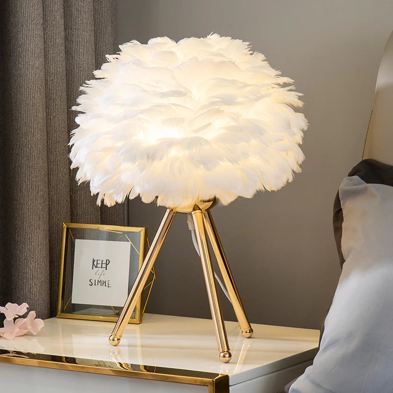 2025 Modern Feather Table Lamp for Bedroom & Living Room