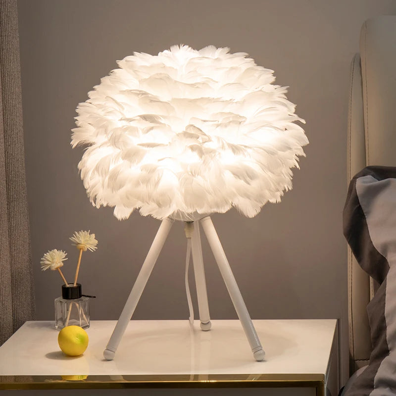 2025 Modern Feather Table Lamp for Bedroom & Living Room