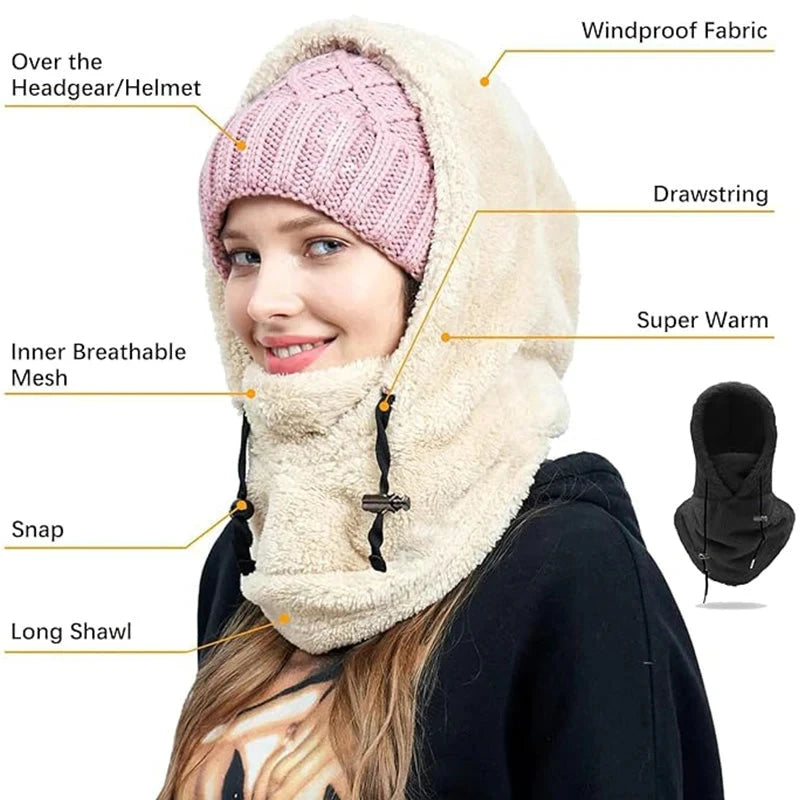 Sherpa Hooded Ski Riding Mask – Unisex Warm Ski Hooded Scarf Arctic