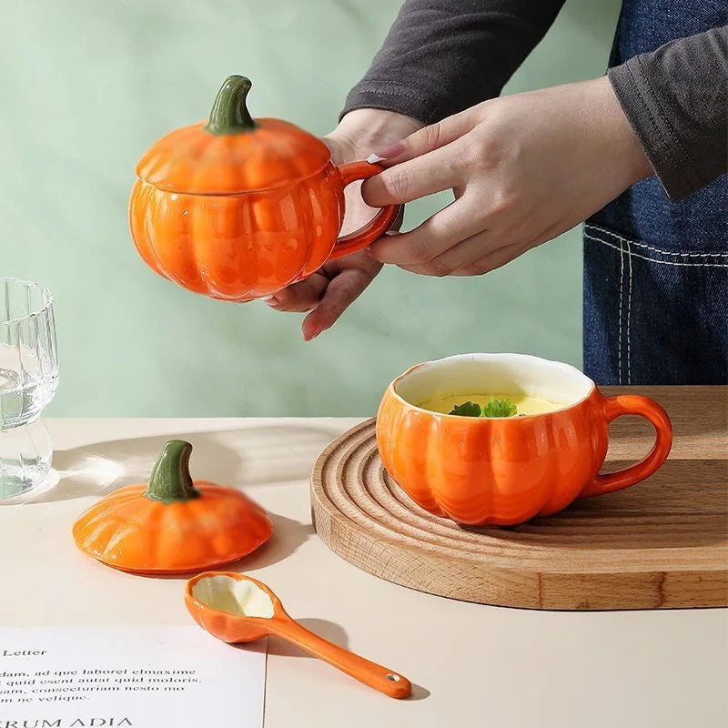 2025 Halloween Creative Pumpkin Mug Ceramic Cup With Spoon Soup Mug With