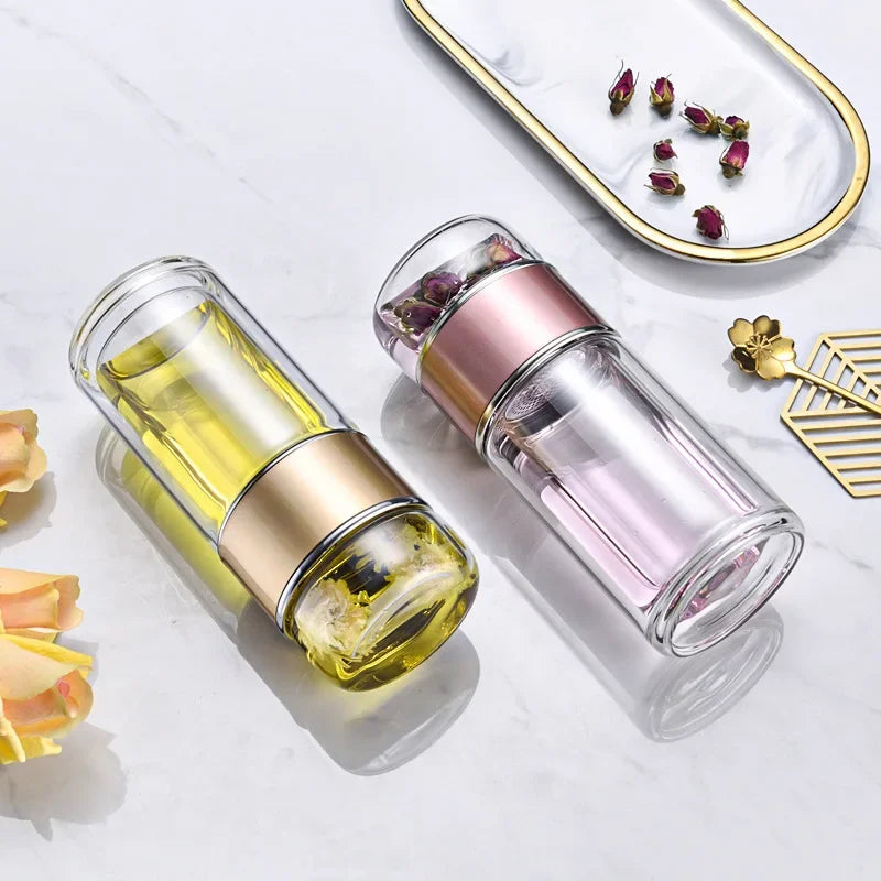 Tea Water Bottle High Borosilicate Glass Double Layer Tea Water Cup 2024