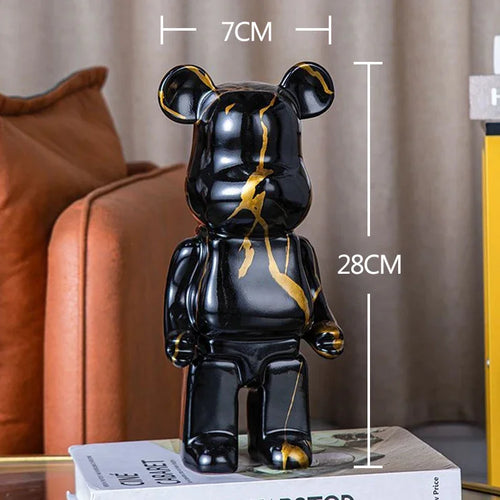 2024 Resin Bear Sculpture | Bold Water Transfer Print Decor for Living Room