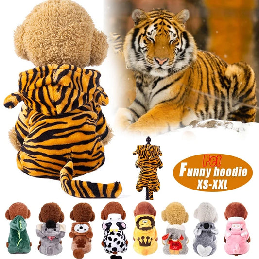 Snuggle-Paws Flannel Costume – Warm Tiger & Dinosaur Roleplay Outfit for Pets