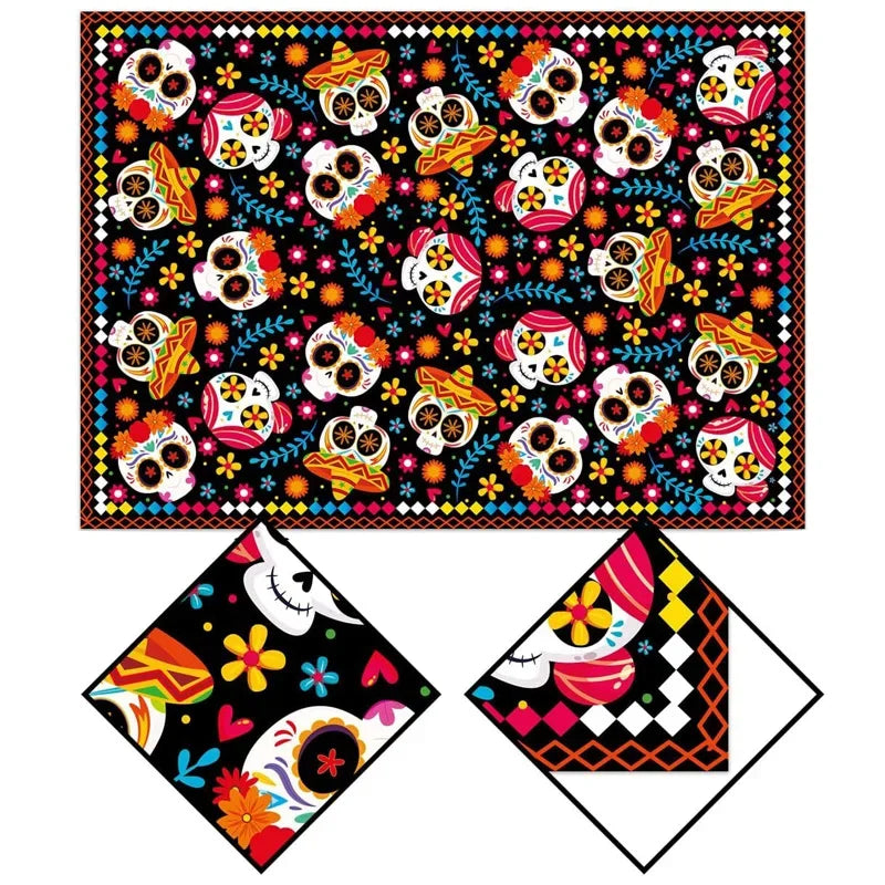 Day of The Dead Rectangle Tablecloth Sugar Skull Halloween Decor 2024