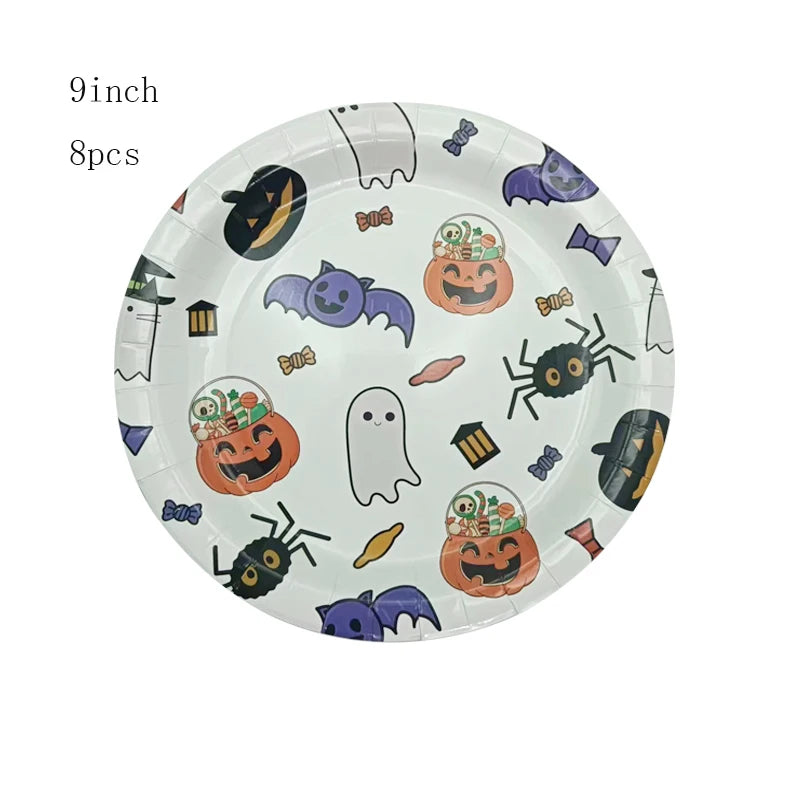 1Set Spider Ghost Pumpkin Printed Disposable Tableware Happy Halloween 2024