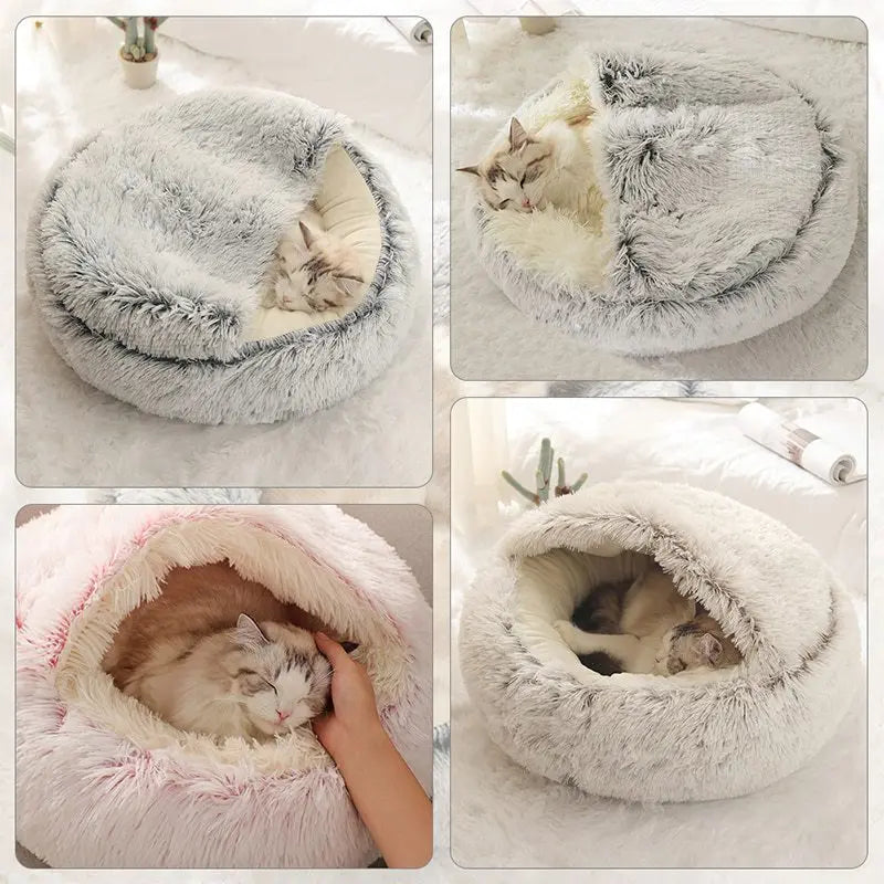 2025 Cozy Plush Pet Cave Bed – Round Covered Nest for Cats & Small Dogs