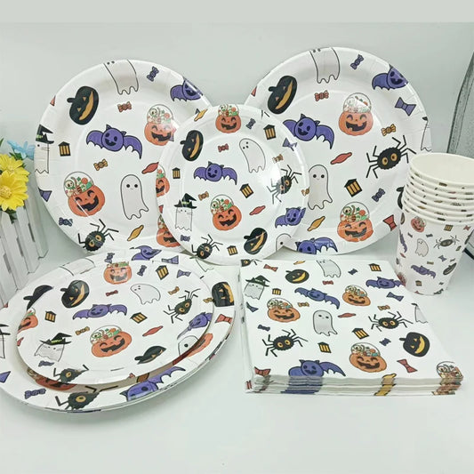 1Set Spider Ghost Pumpkin Printed Disposable Tableware Happy Halloween 2024