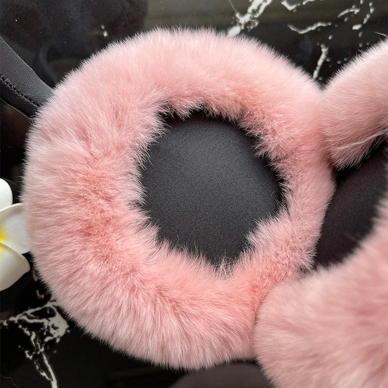 Women's Real Rex Rabbit Fur Earmuffs - Soft & Warm Winter Headgear