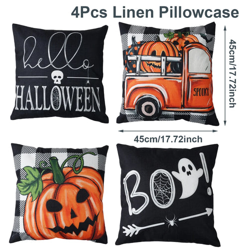 4PCS 45x45cm Halloween Cushion Cover Pumpkin Wizard Ghost Halloween 2024