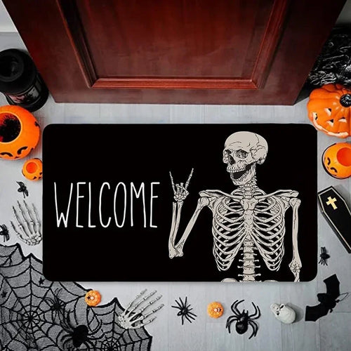 Halloween Dancing Skeletons Door Mat Spooky Skull Non-Slip Welcome