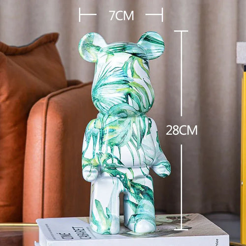 2024 Resin Bear Sculpture | Bold Water Transfer Print Decor for Living Room