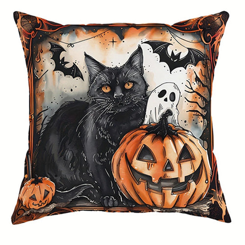 Halloween decorative pillowcase, witch pumpkin cat castle pattern,