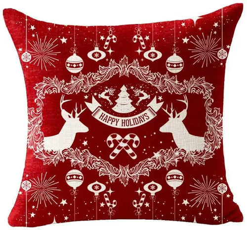 Holiday Cotton Linen Santa Snowflake Elk Decorative Throw Pillow