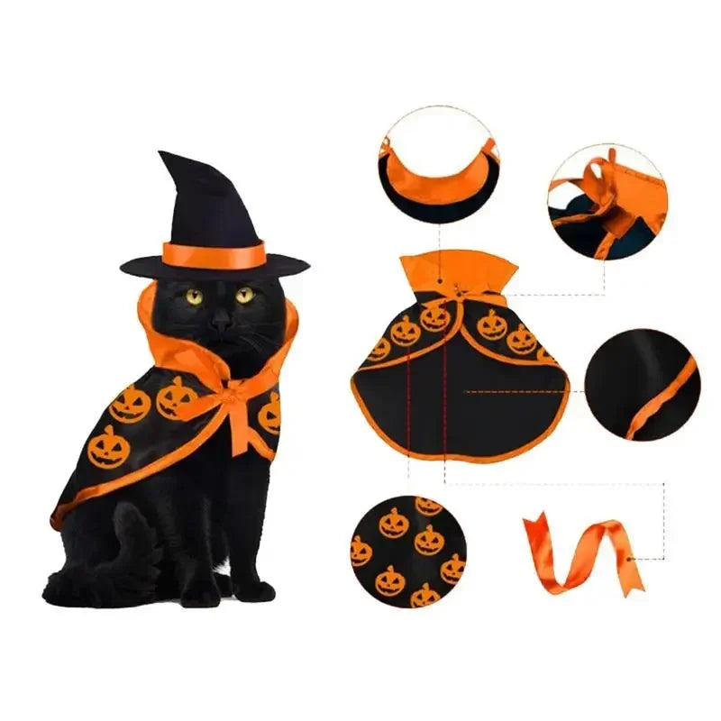 Halloween Wizard Cloak for Cats - Soft & Breathable Pet Costume