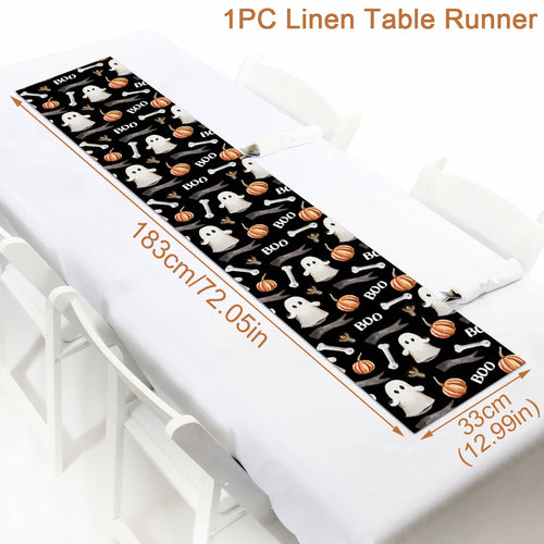 Halloween Decorations Table Runner For Home Pumpkin Bat Flag Cloth