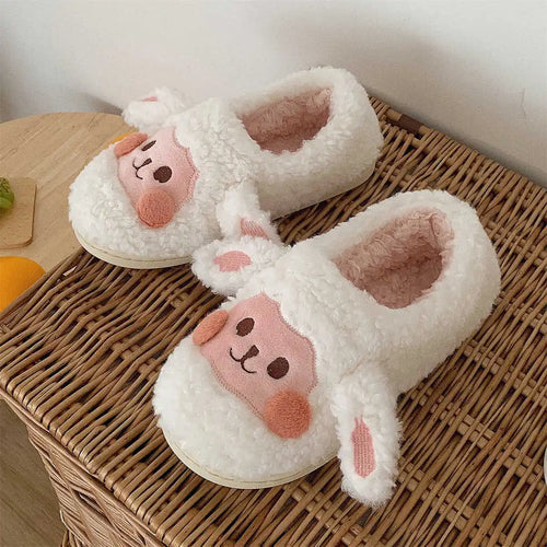 2024 Winter Plush Fur Slippers For Women / Cute Dog Furry Cotton