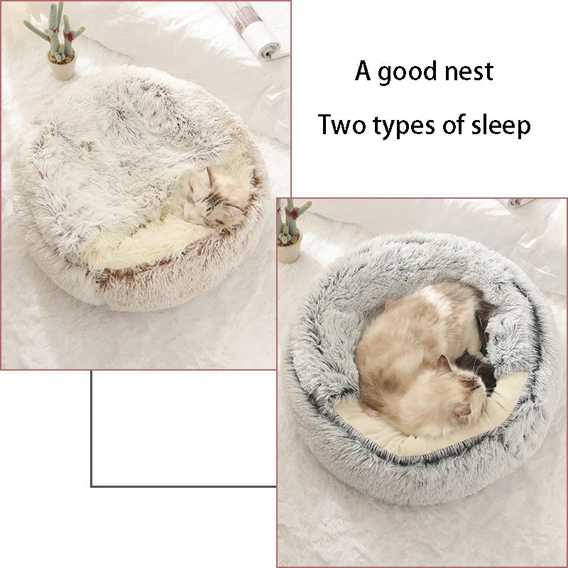 2025 Cozy Plush Pet Cave Bed – Round Covered Nest for Cats & Small Dogs