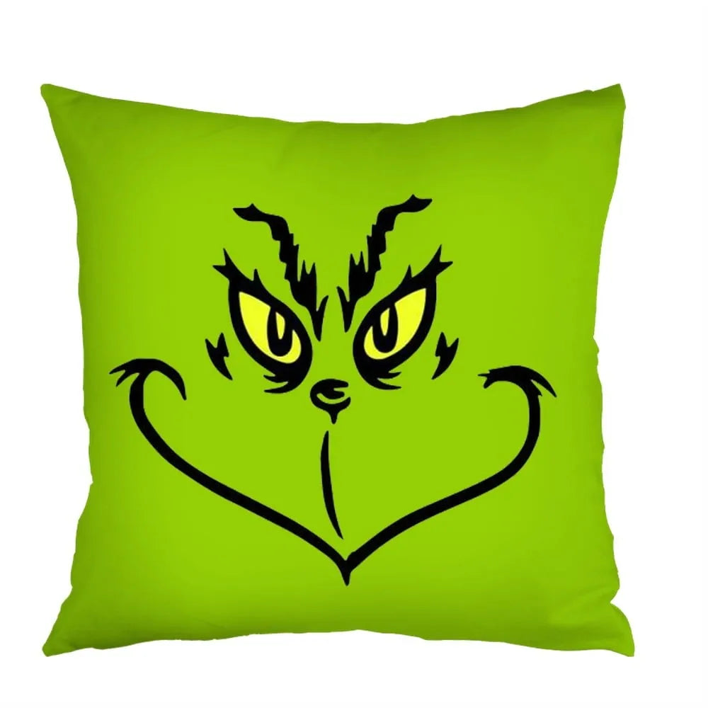 Grinch-Inspired Christmas Throw Pillow Covers – Set of 4 (18x18 inches)