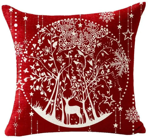 Holiday Cotton Linen Santa Snowflake Elk Decorative Throw Pillow