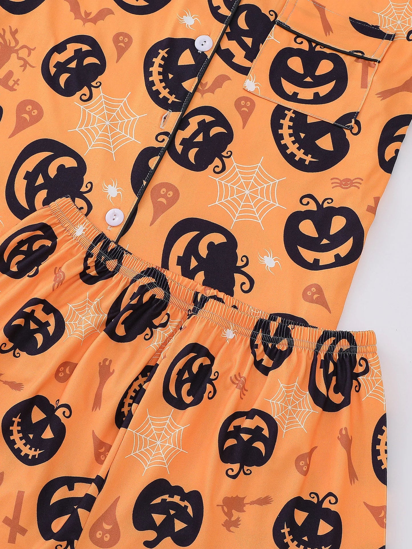 2024 Halloween Pumpkin & Bat Print Women's Pajama Set | Comfortable Sleepwear