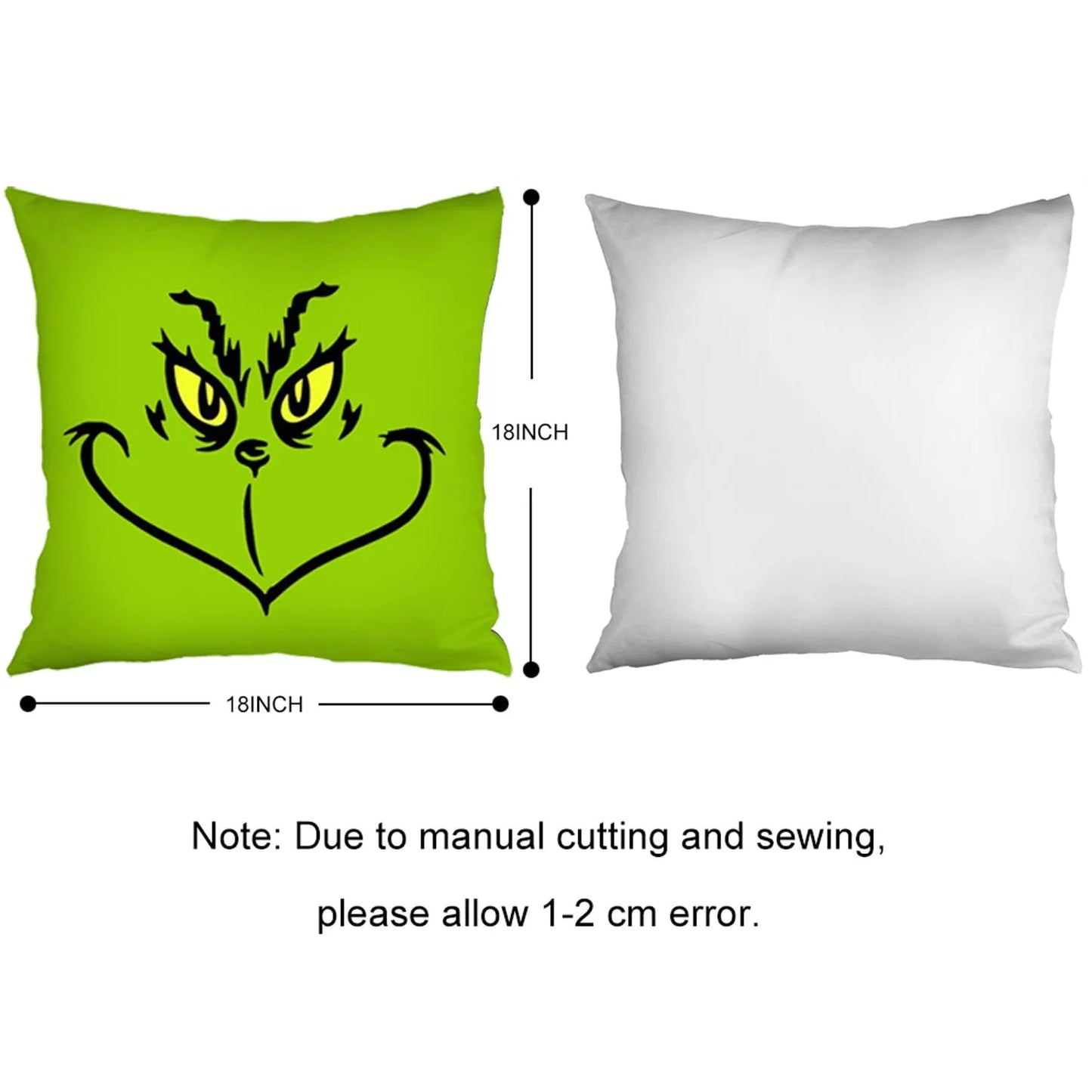 Grinch-Inspired Christmas Throw Pillow Covers – Set of 4 (18x18 inches)