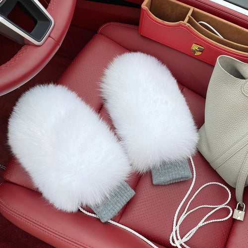 100% Genuine Fox Fur Mittens – Women’s Thick Knitted Winter Gloves