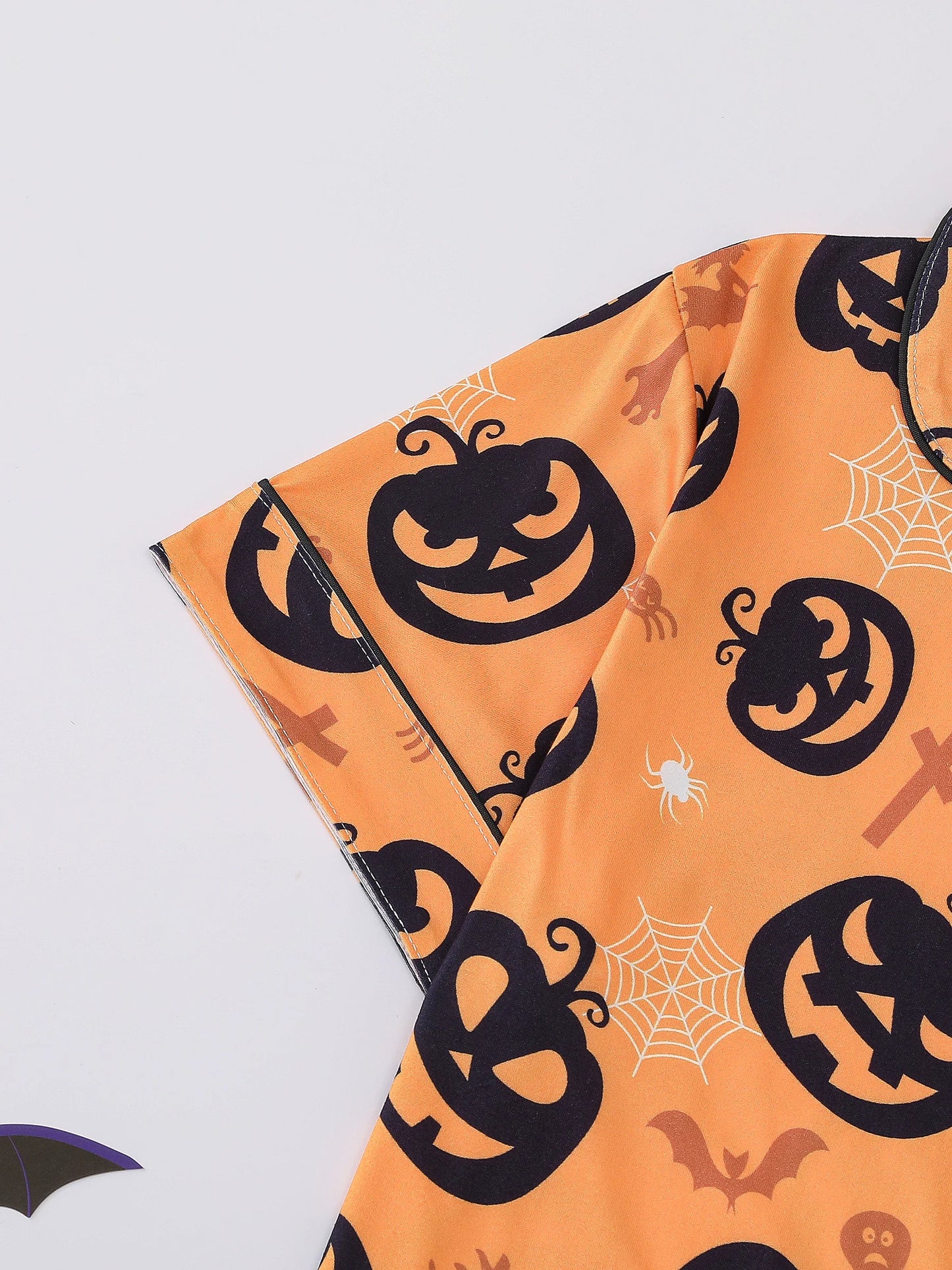 2024 Halloween Pumpkin & Bat Print Women's Pajama Set | Comfortable Sleepwear