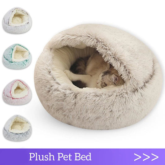 2025 Cozy Plush Pet Cave Bed – Round Covered Nest for Cats & Small Dogs