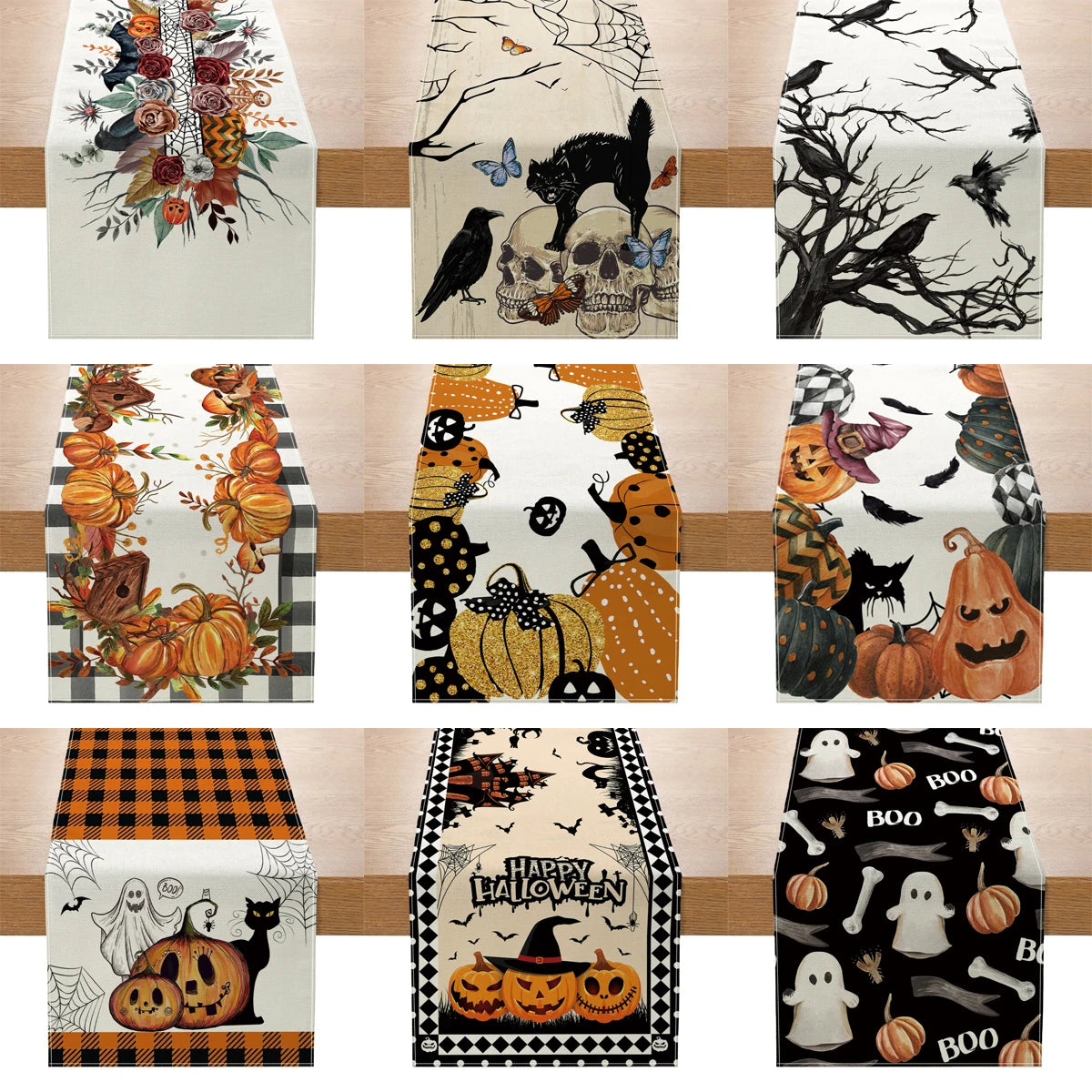 Halloween Decorations Table Runner For Home Pumpkin Bat Flag Cloth