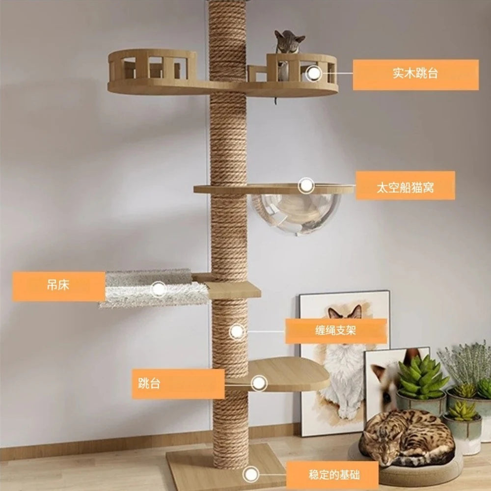 Cat Tree Floor To Ceiling Cat Tower with With Scratching Post Hammock