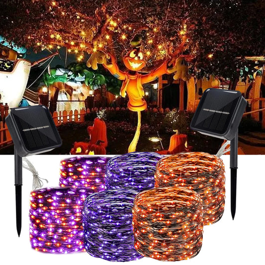 2024 2 Pack 120LED Halloween Solar Powered Black Copper Wire Lamp Lights