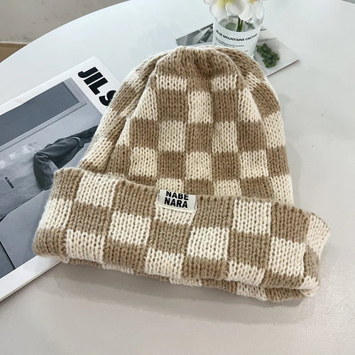 Classic Plaid Knit Beanie - Stylish Winter Hat