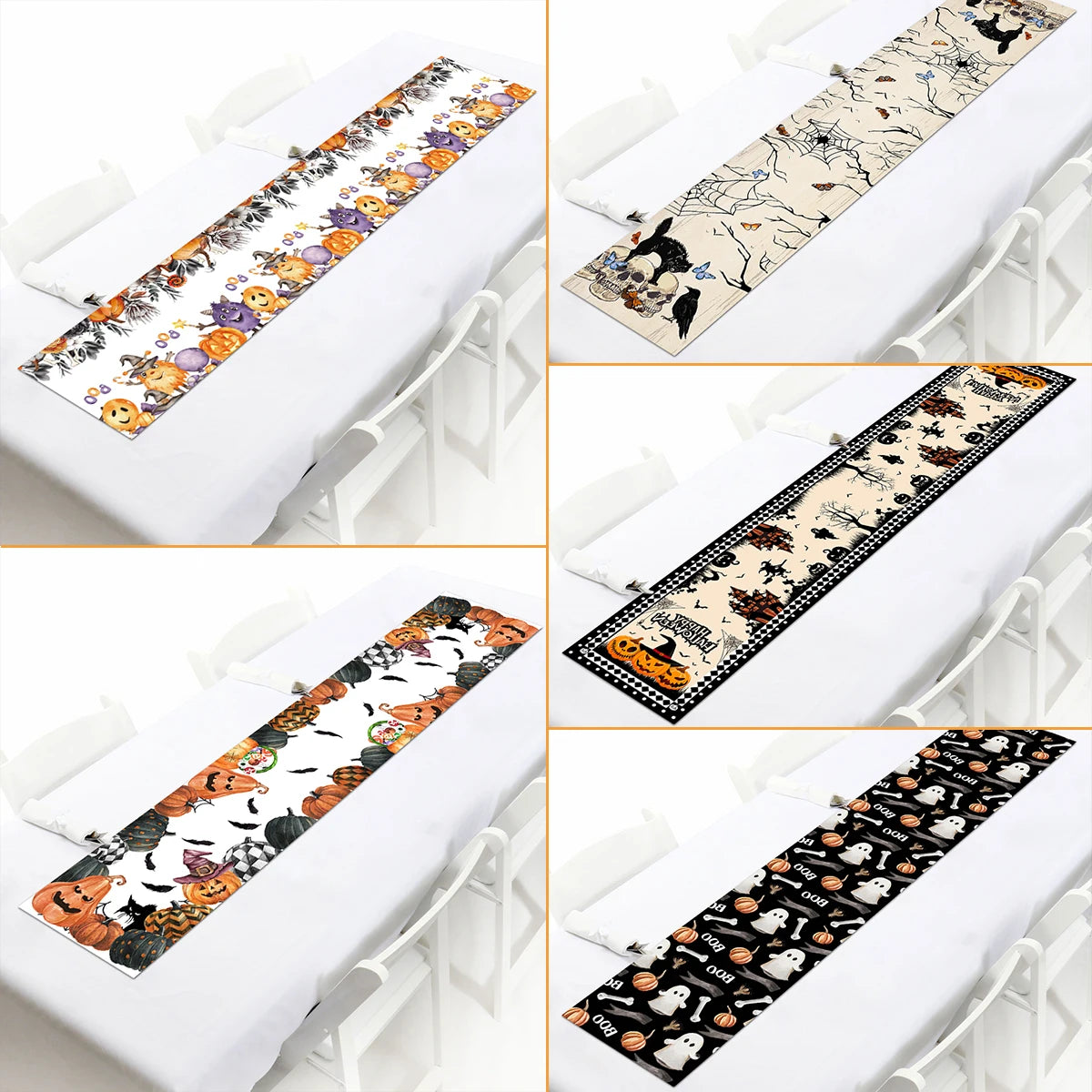 Halloween Decorations Table Runner For Home Pumpkin Bat Flag Cloth