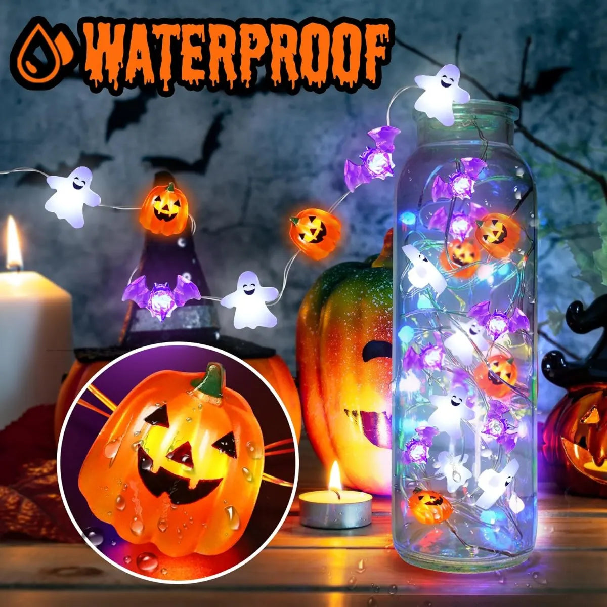 1pc 20/30 LED Halloween Copper Wire String Light With Mini Ghost