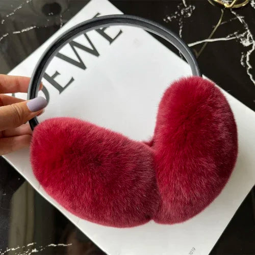 Women's Real Rex Rabbit Fur Earmuffs - Soft & Warm Winter Headgear