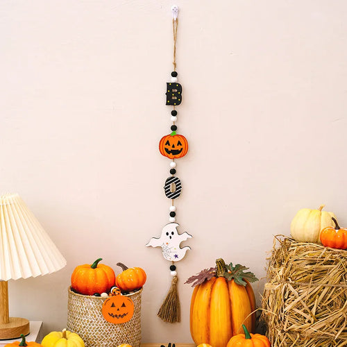 2024 Halloween Wooden Tassel Beads Pendant Gnome Pumpkin Bat Ghost