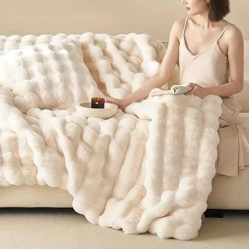 2024 Double-Sided Faux Fur Plush Blanket | Warm Winter Throw for Bed